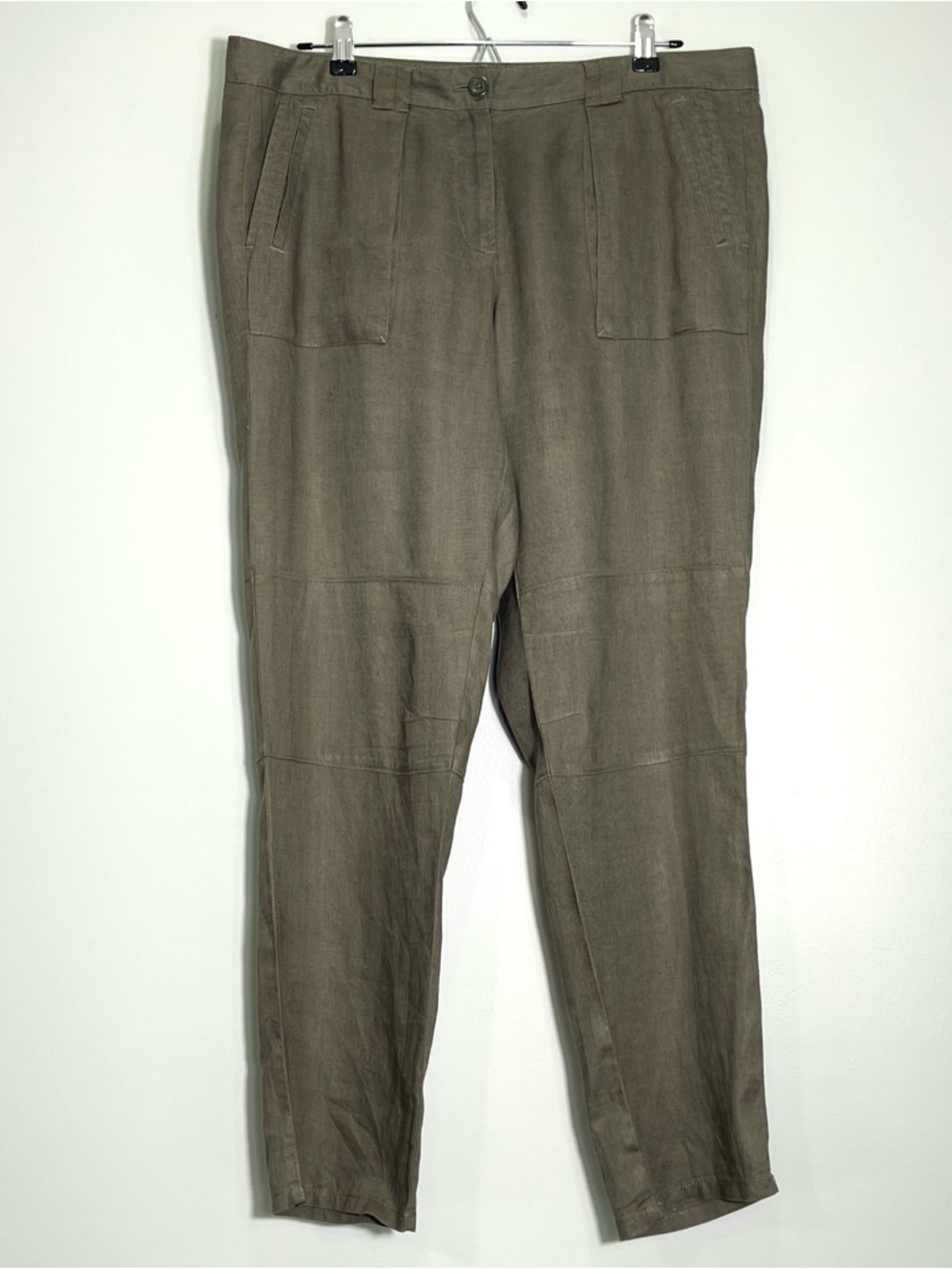 LOFT Women's 100% Linen Pants Olive Green Pockets Size 10